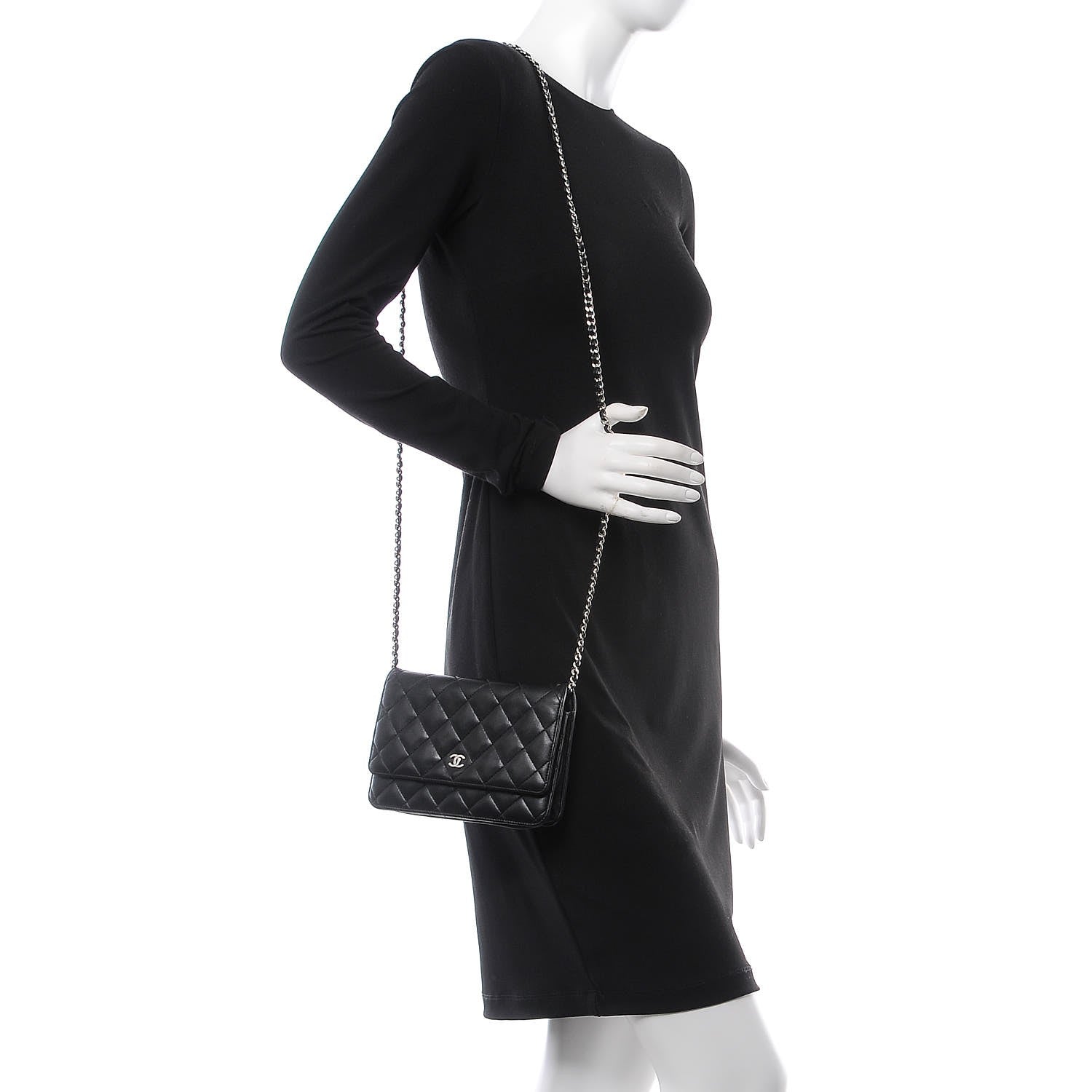 Chanel Lambskin Quilted Wallet On Chain WOC Black 2 of 9