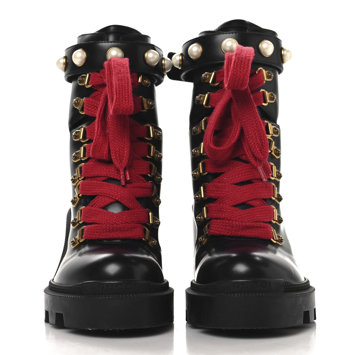 Gucci Magnum Calfskin Pearl Lace Up Combat Ankle Boots 36.5 Black 3 of 9