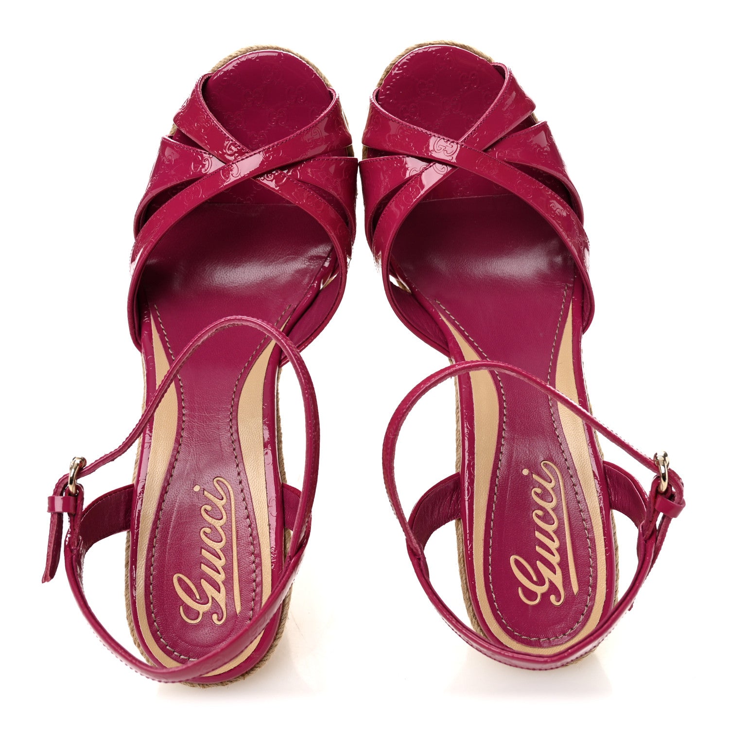 Gucci Patent Microguccissima Penelope Espadrille Wedge Sandals 37  Bright Bouganville 5 of 10