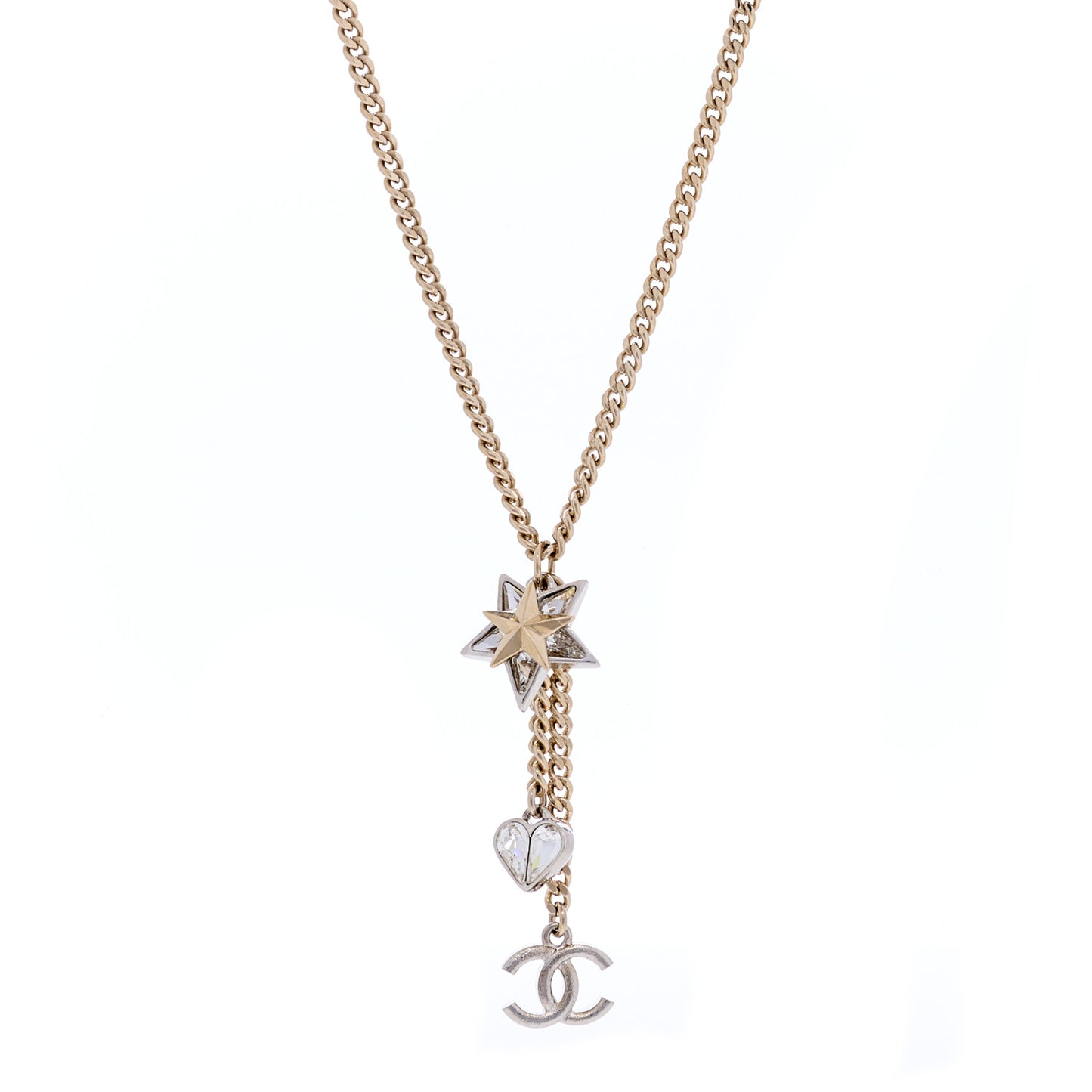 Crystal Star Heart CC Pendant Necklace Gold