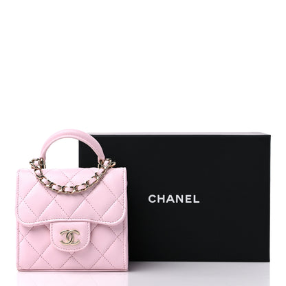 Chanel Lambskin Quilted Top Handle Clutch With Chain Light Pink 12 of 12