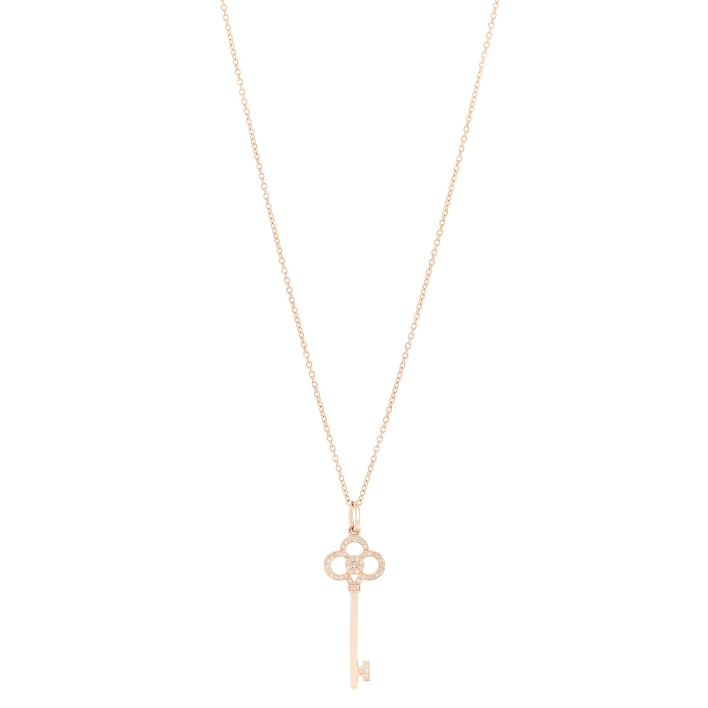 18K Rose Gold Diamond Crown Key Pendant Necklace