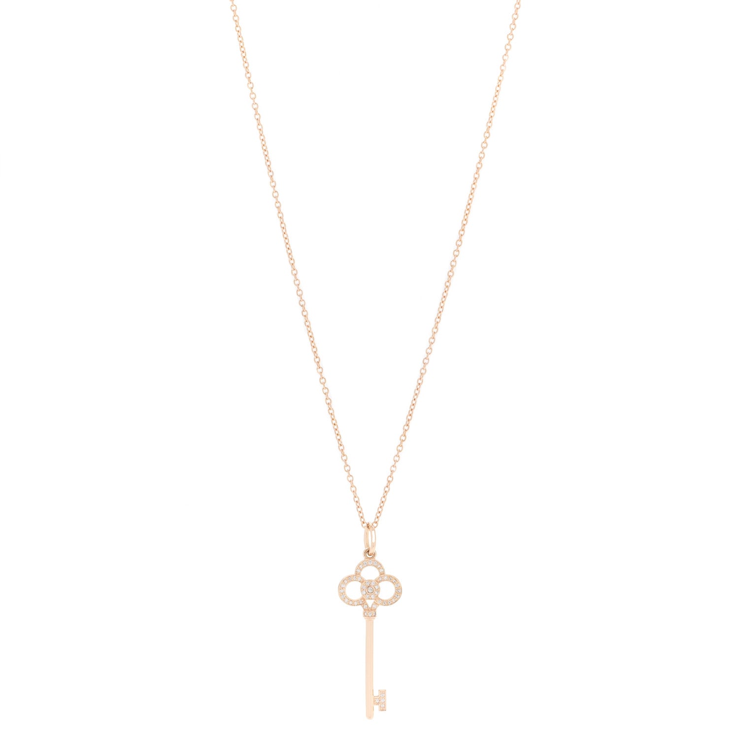 Tiffany 18K Rose Gold Diamond Crown Key Pendant Necklace 1 of 6