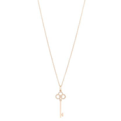 Tiffany 18K Rose Gold Diamond Crown Key Pendant Necklace 1 of 6