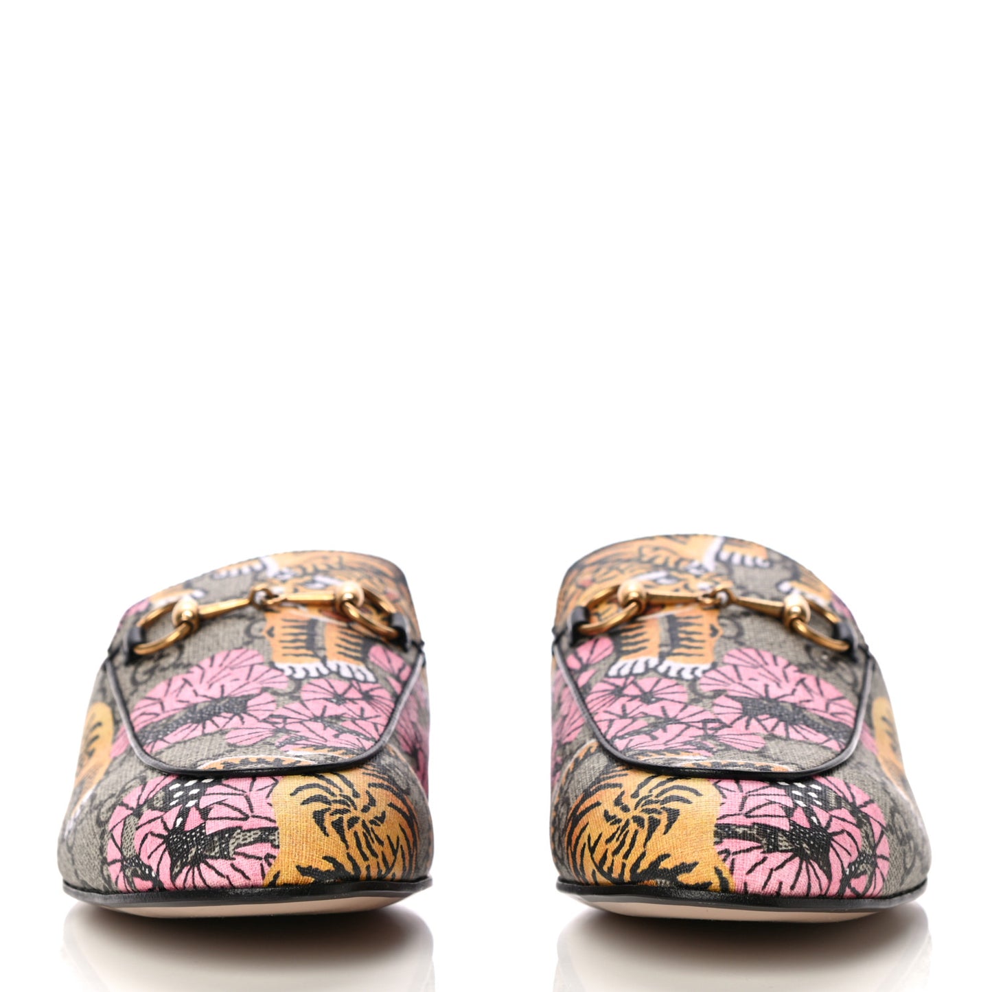 GG Supreme Monogram Bengal Womens Princetown Slippers 38.5 Beige Crop Pink
