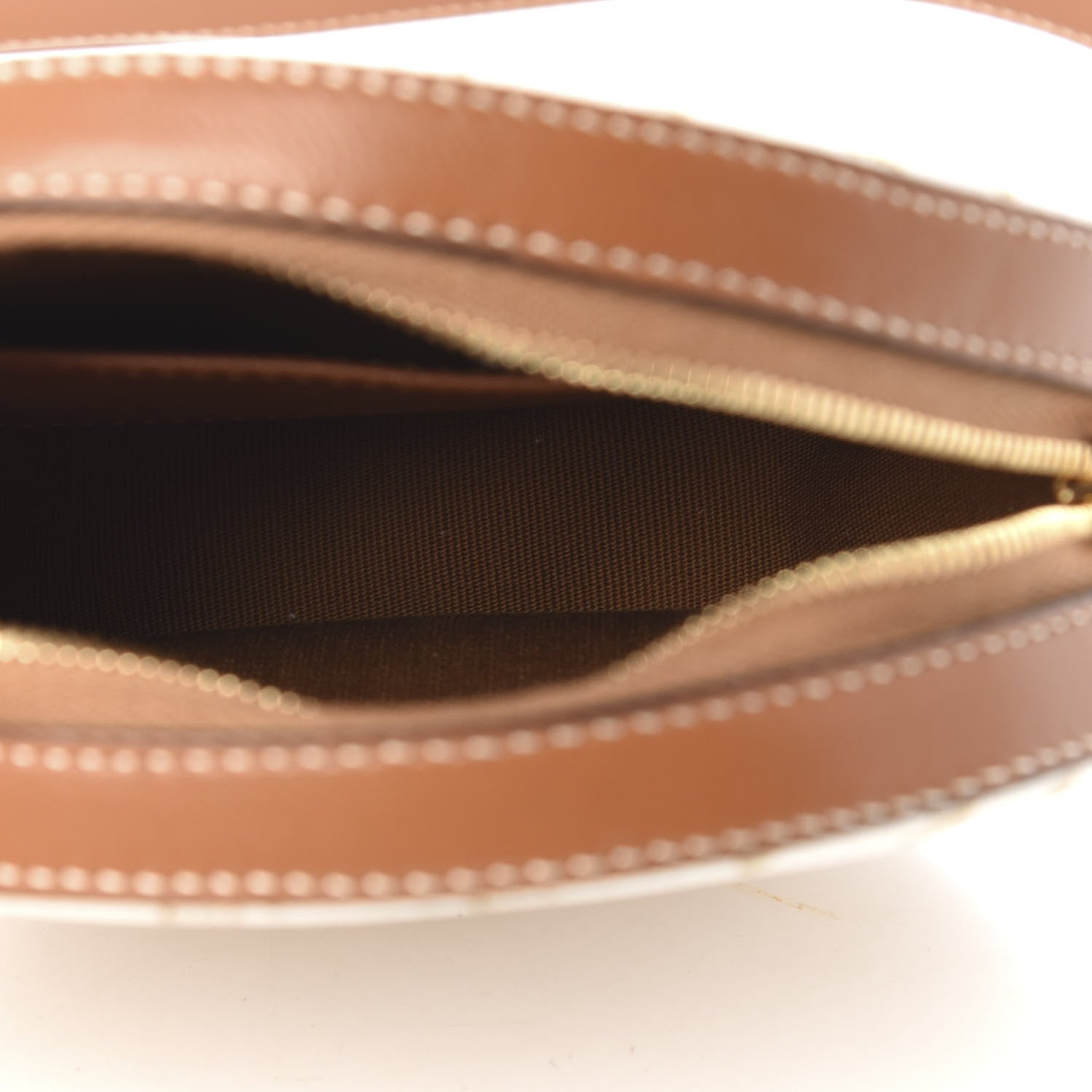 Celine Lambskin Triomphe Canvas Round Purse On Strap White Tan 5 of 9