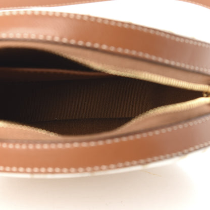 Celine Lambskin Triomphe Canvas Round Purse On Strap White Tan 5 of 9