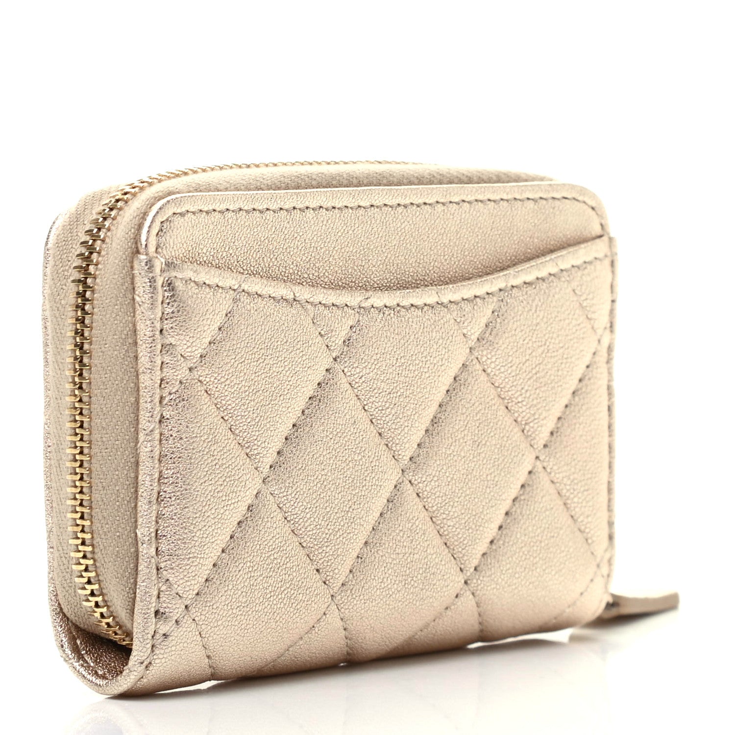Chanel Metallic Lambskin Quilted Zip Coin Purse Wallet Gold 3 of 7