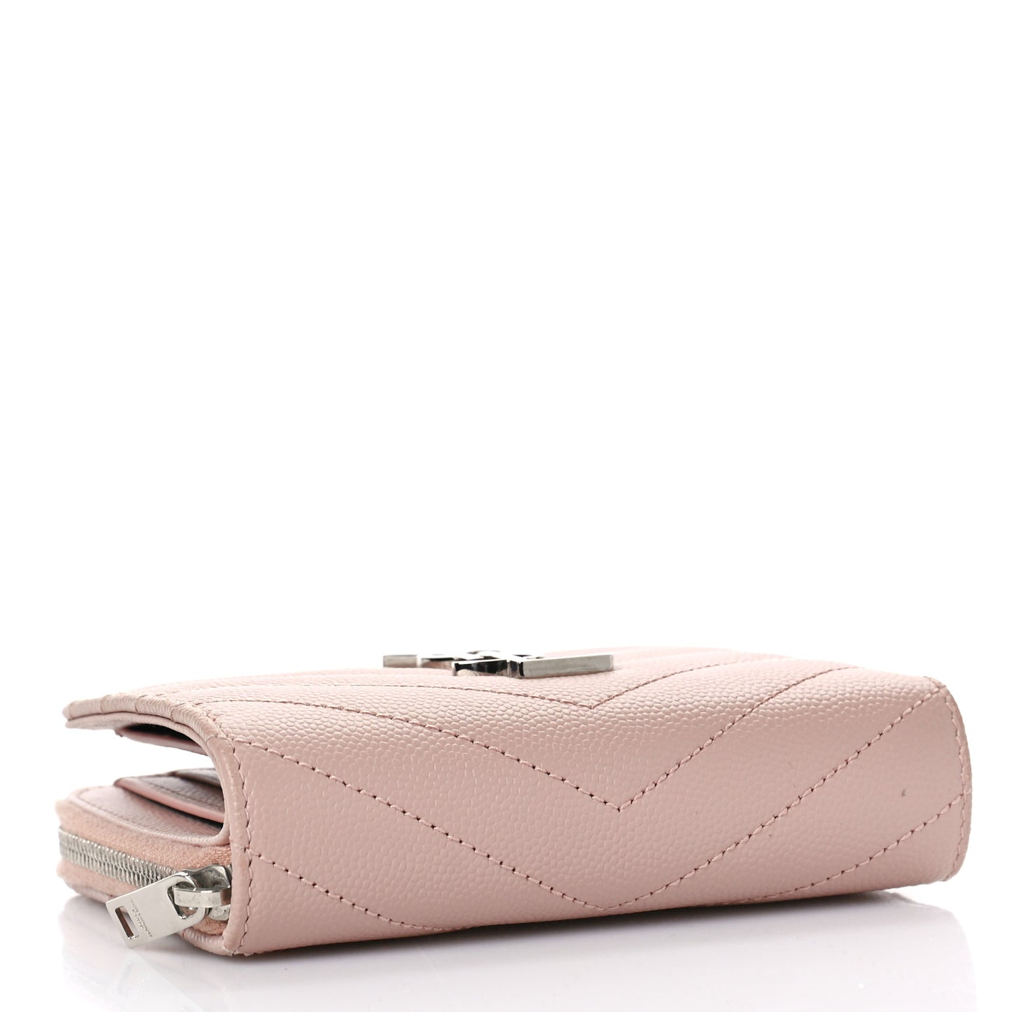 Grain De Poudre Matelasse Chevron Monogram Compact Zip Around Wallet Pink