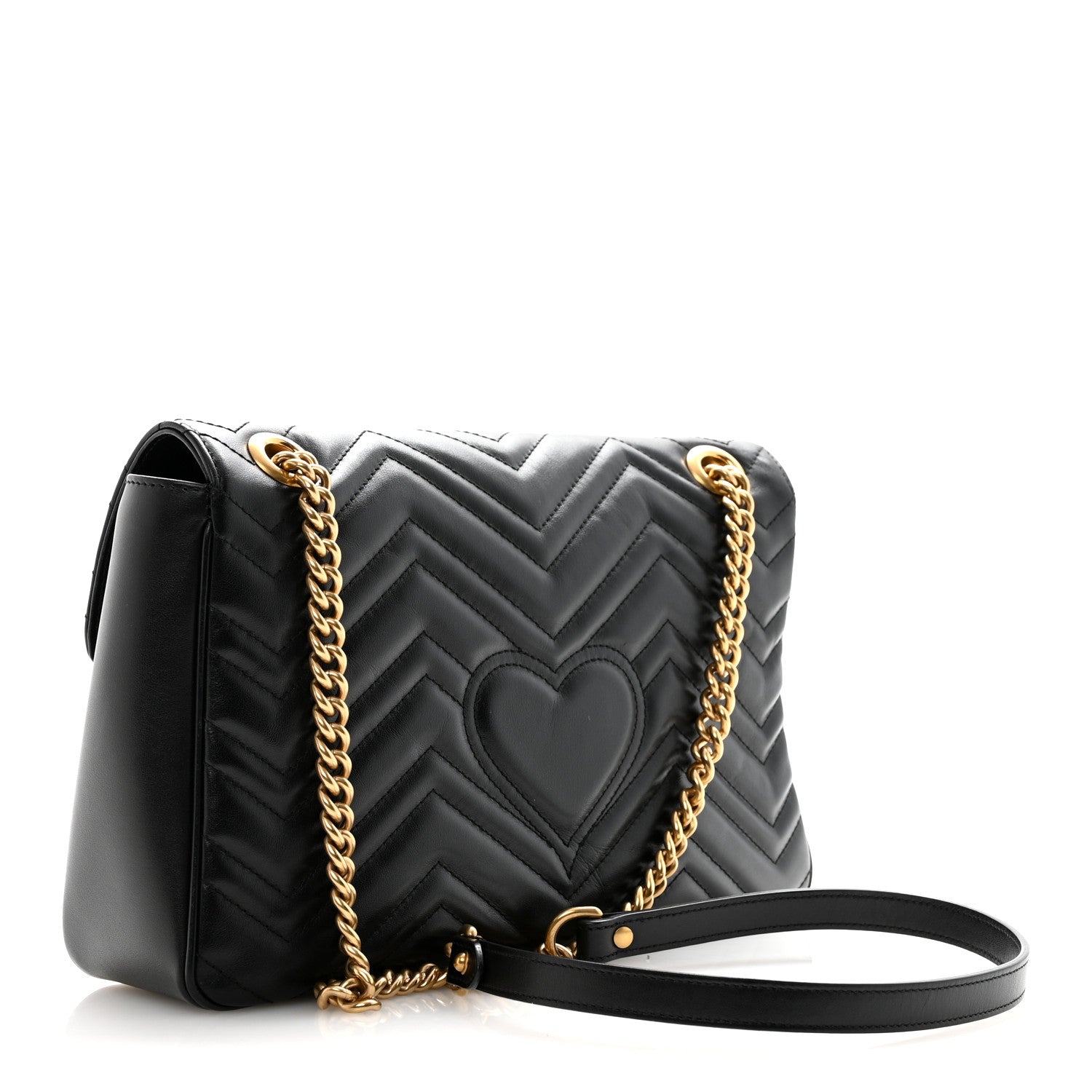 Gucci Calfskin Matelasse Medium GG Marmont Shoulder Bag Black 3 of 10