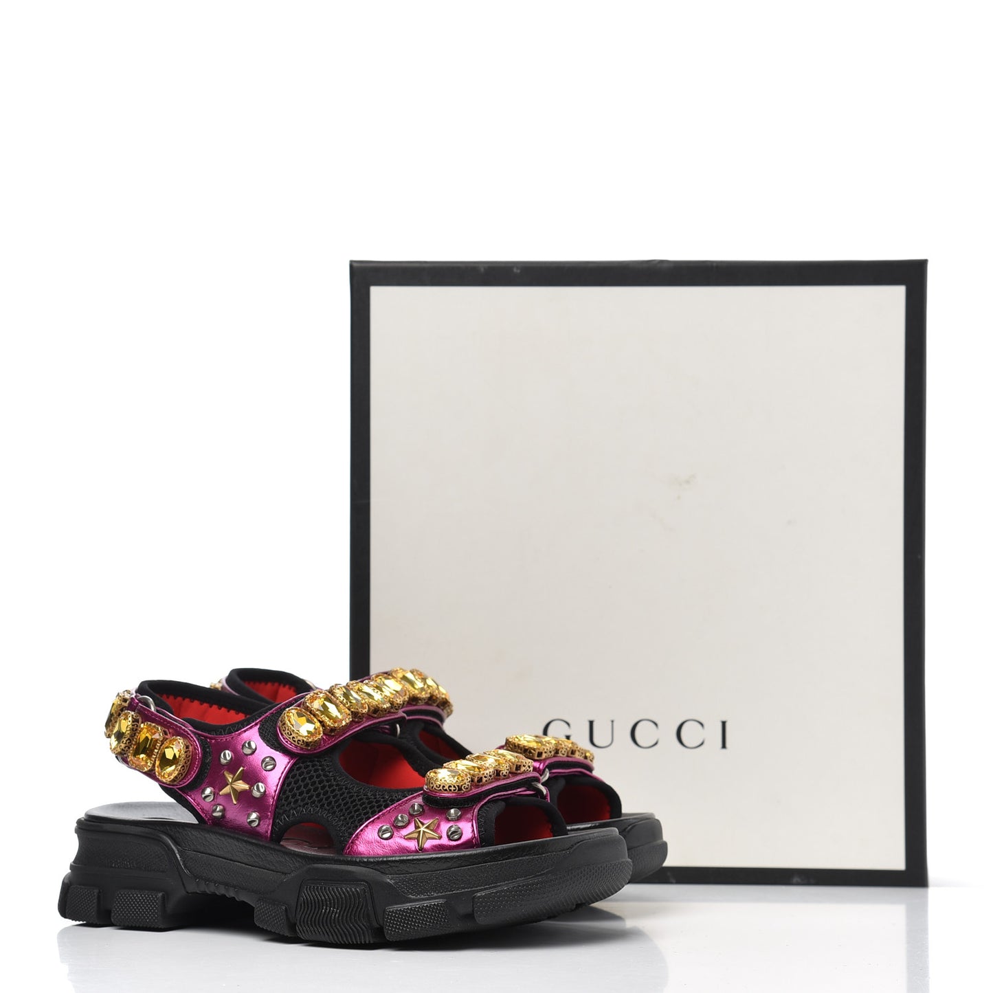 Nappa Mesh Crystal Embellished Studded Womens Aguru Sandals 36 Pink Black