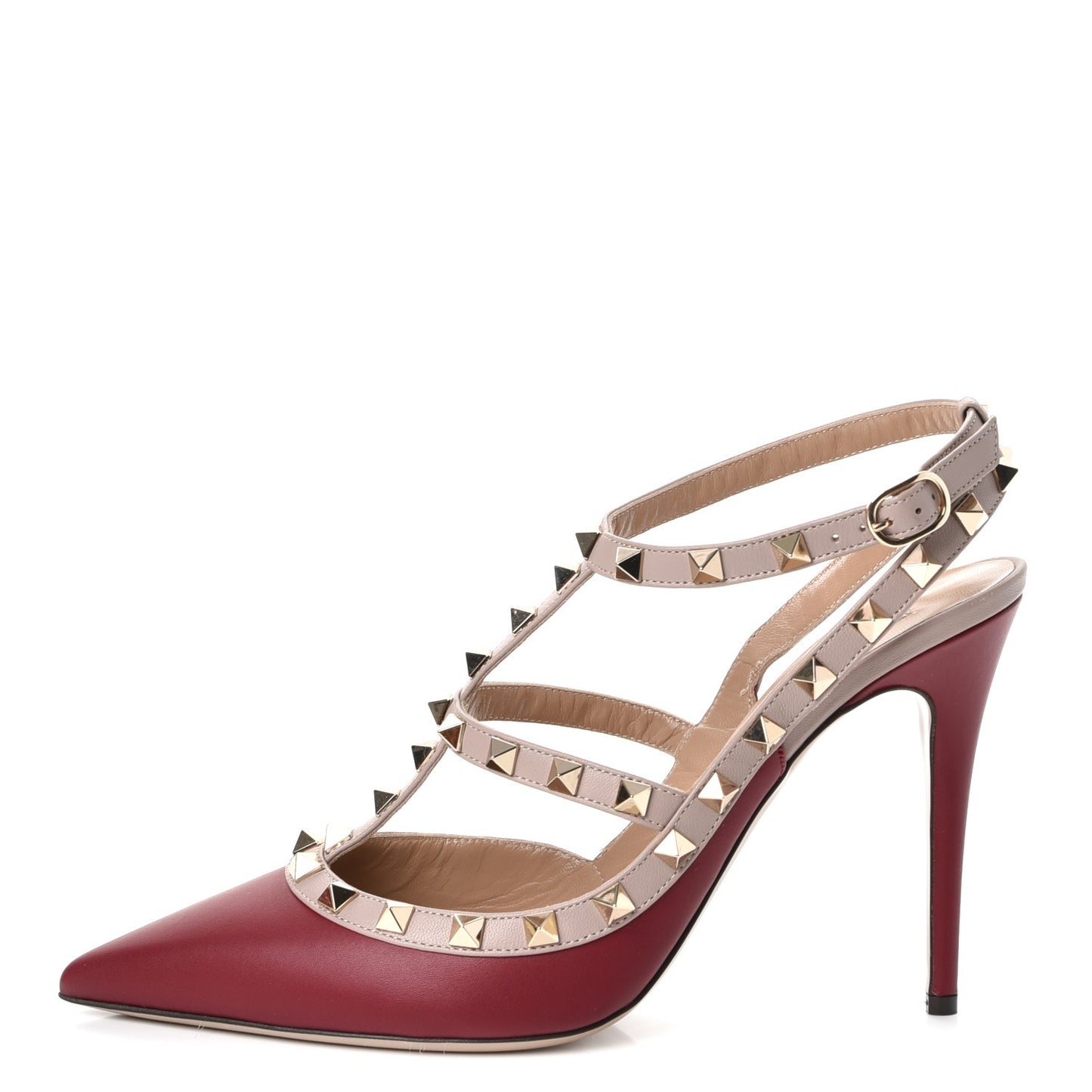 Calfskin Nappa Rockstud Ankle Strap 100mm Pumps 40 Rubino Poudre