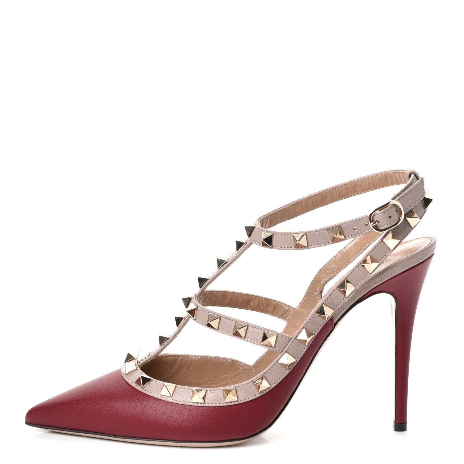 Valentino Garavani Calfskin Nappa Rockstud Ankle Strap 100mm Pumps 40 Rubino Poudre 1 of 9