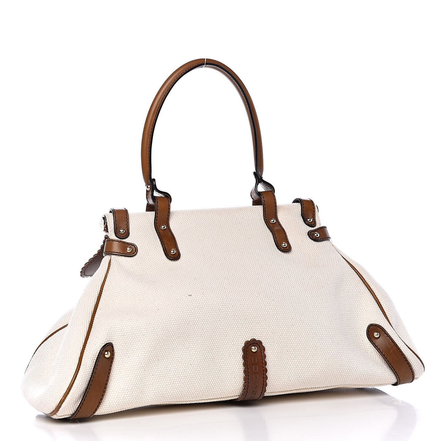 Canvas Calfskin Medium Magic Bag White Brown