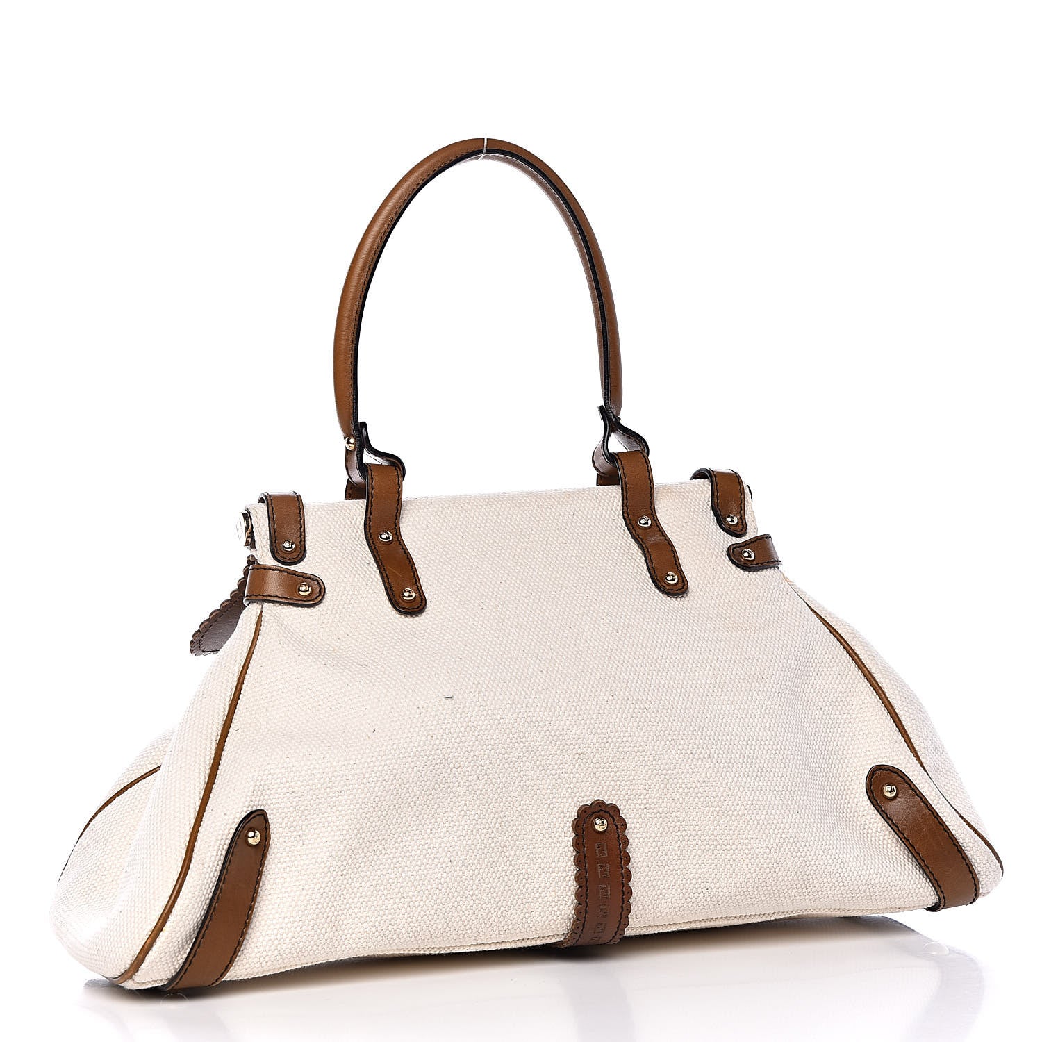 Fendi Canvas Calfskin Medium Magic Bag White Brown 3 of 8
