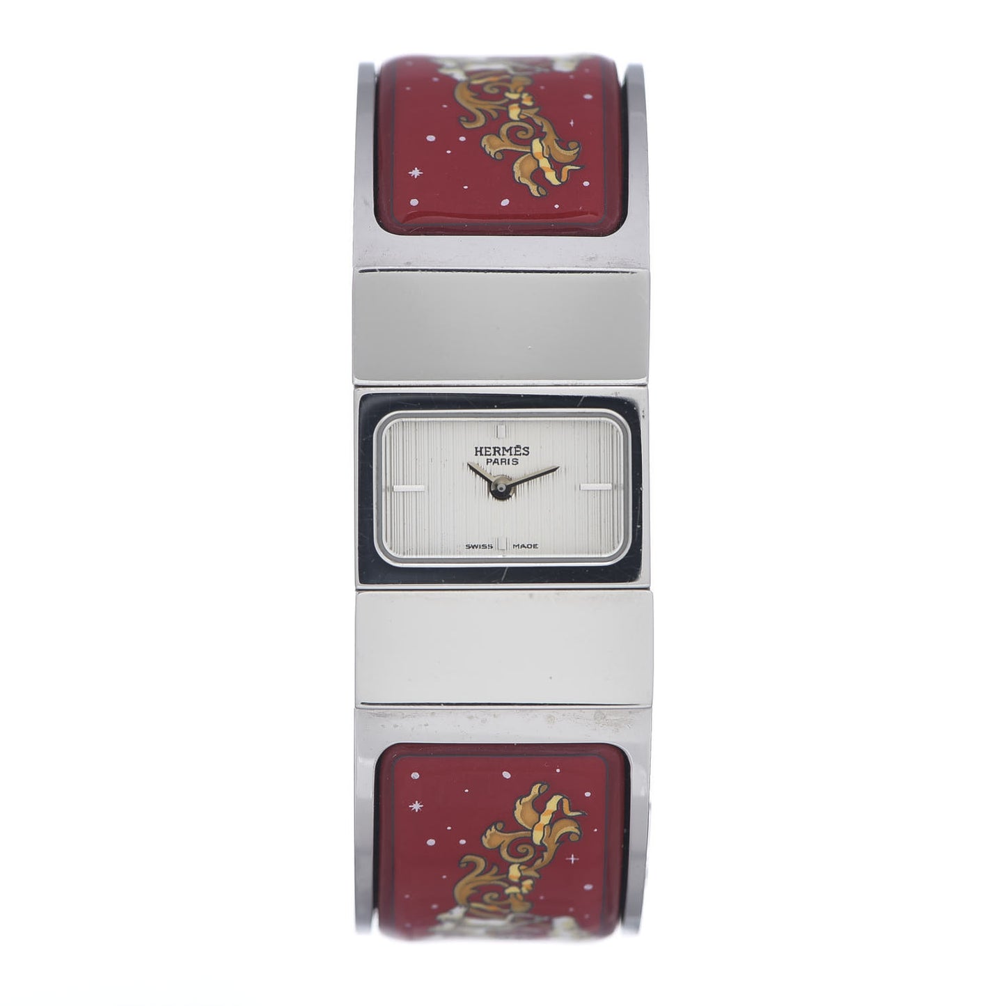 Stainless Steel Enamel 19mm Printed Horse Loquet Quartz Watch Red