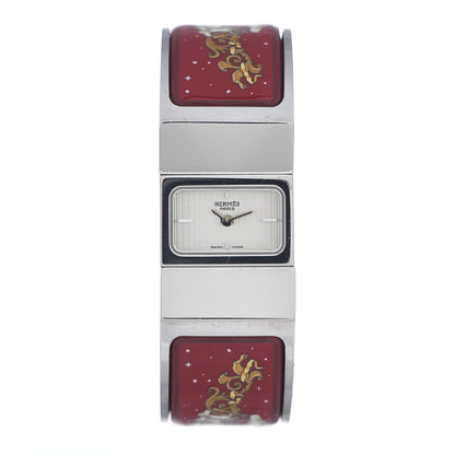 Hermes Stainless Steel Enamel 19mm Printed Horse Loquet Quartz Watch Red 1 of 5