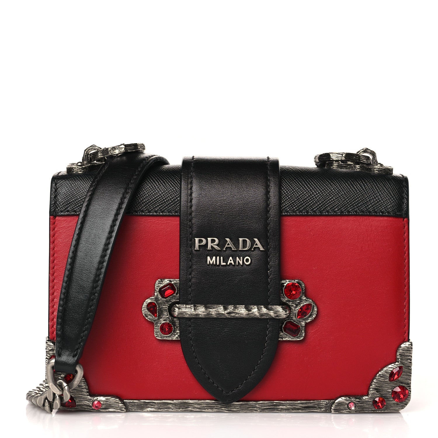 Prada City Calfskin Saffiano Crystal Cahier Bag Fuoco Black 1 of 8