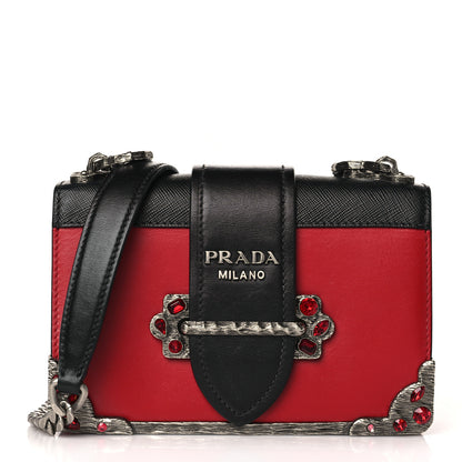 Prada City Calfskin Saffiano Crystal Cahier Bag Fuoco Black 1 of 8
