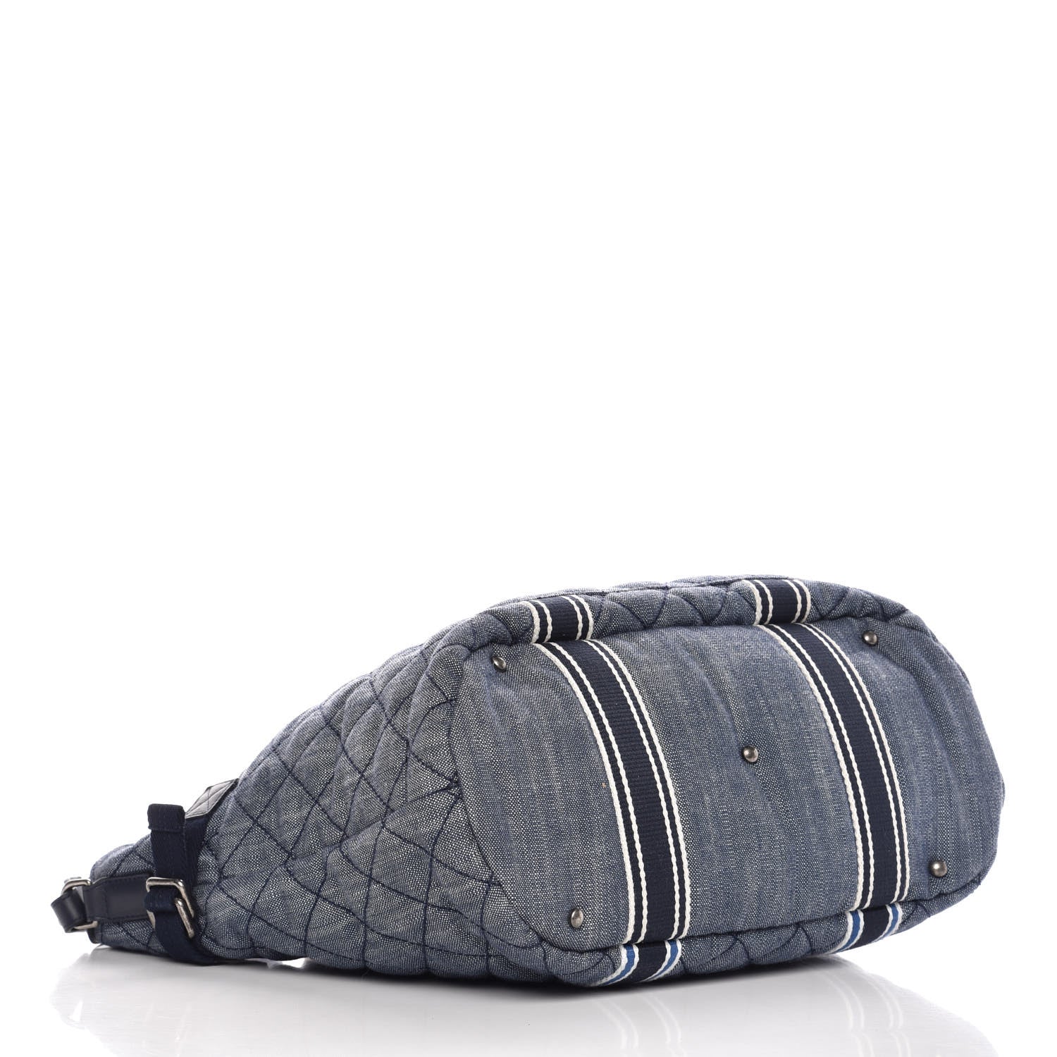 Chanel Denim Quilted Large Shopping Bag Navy White 4 of 9