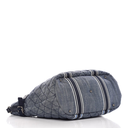 Chanel Denim Quilted Large Shopping Bag Navy White 4 of 9