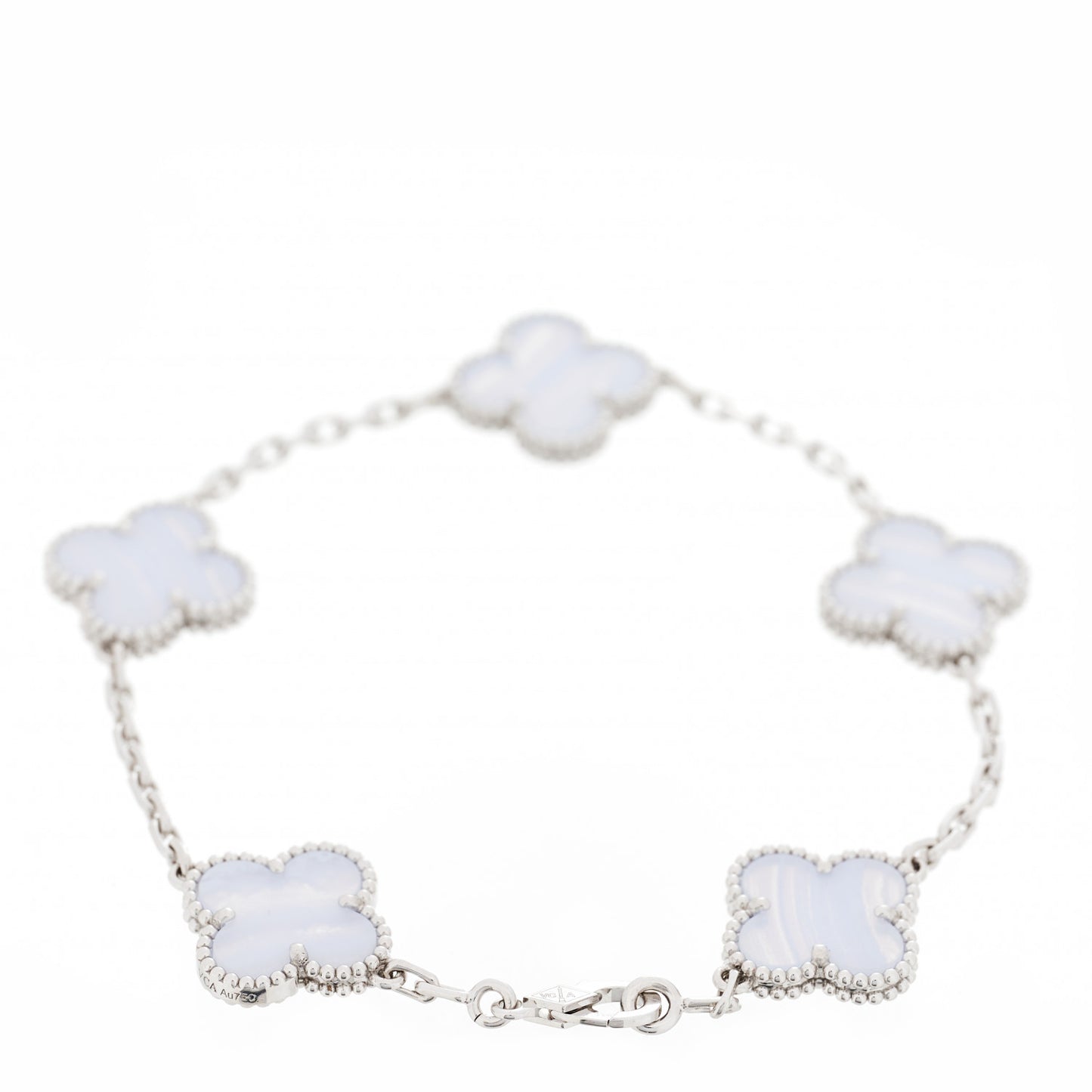 18K White Gold Chalcedony 5 Motifs Vintage Alhambra Bracelet