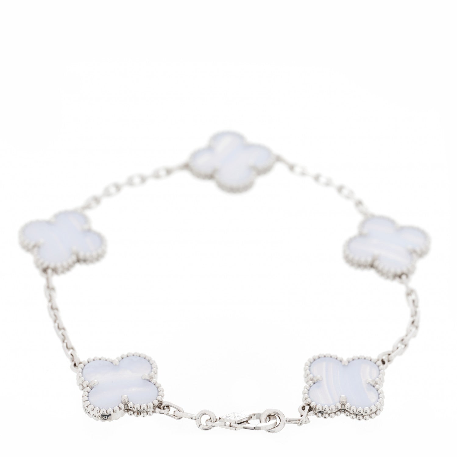 Van Cleef & Arpels 18K White Gold Chalcedony 5 Motifs Vintage Alhambra Bracelet 2 of 6