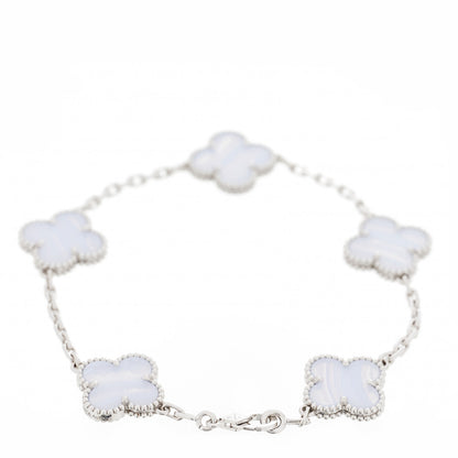 Van Cleef & Arpels 18K White Gold Chalcedony 5 Motifs Vintage Alhambra Bracelet 2 of 6