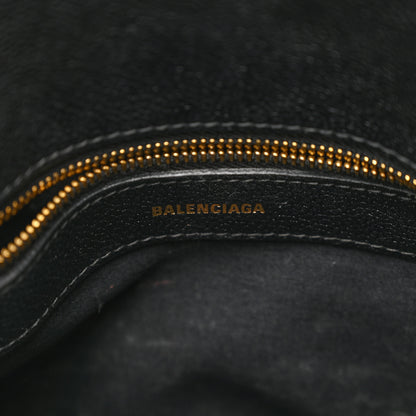 Balenciaga Grained Calfskin Logo S Ville Top Handle Bag Black White 6 of 15