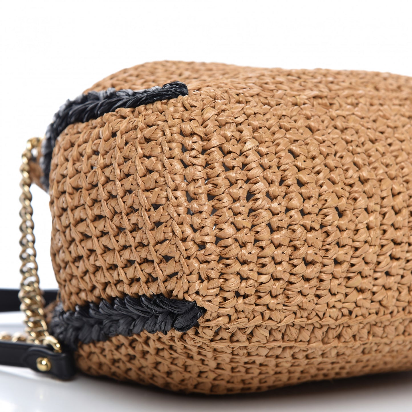 Raffia Effect Medium GG Marmont Shoulder Tote Bag Natural Black