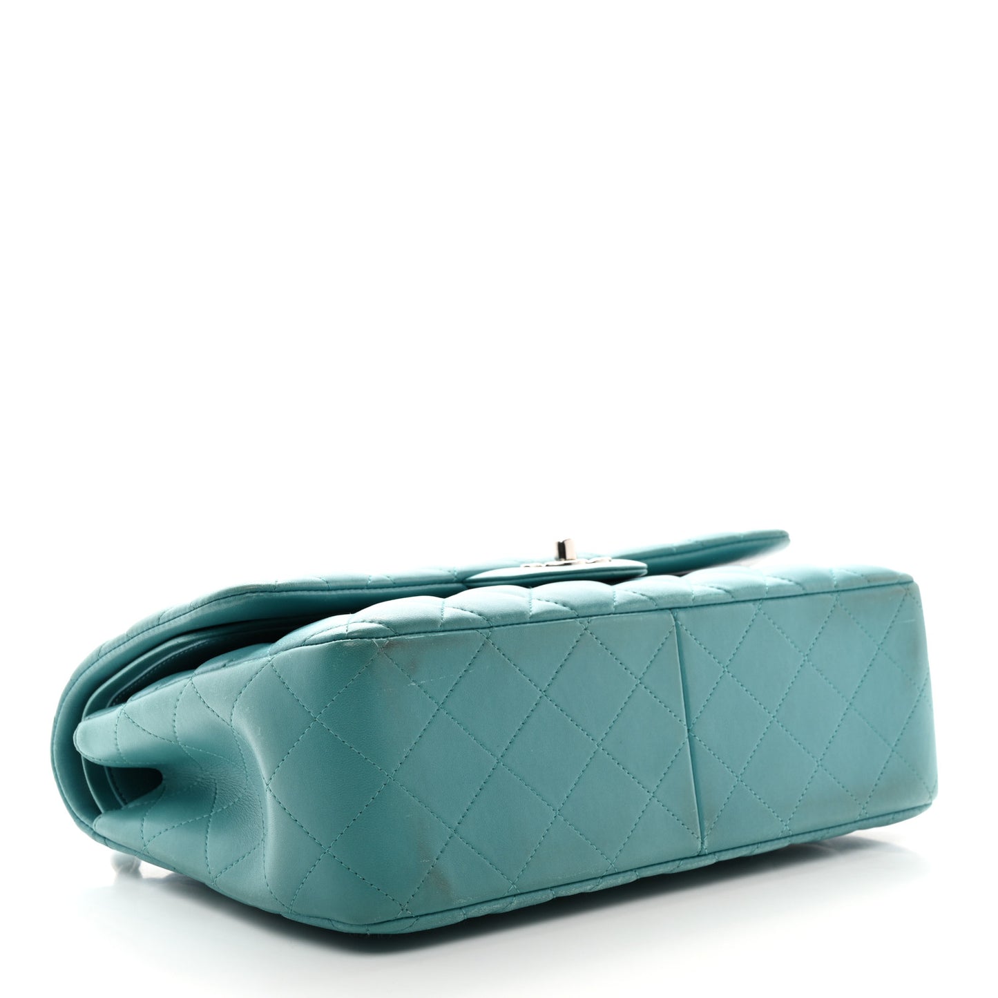 Lambskin Quilted Jumbo Double Flap Turquoise