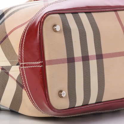 Burberry Patent Nova Check Nautical Tote Berry Red 12 of 14