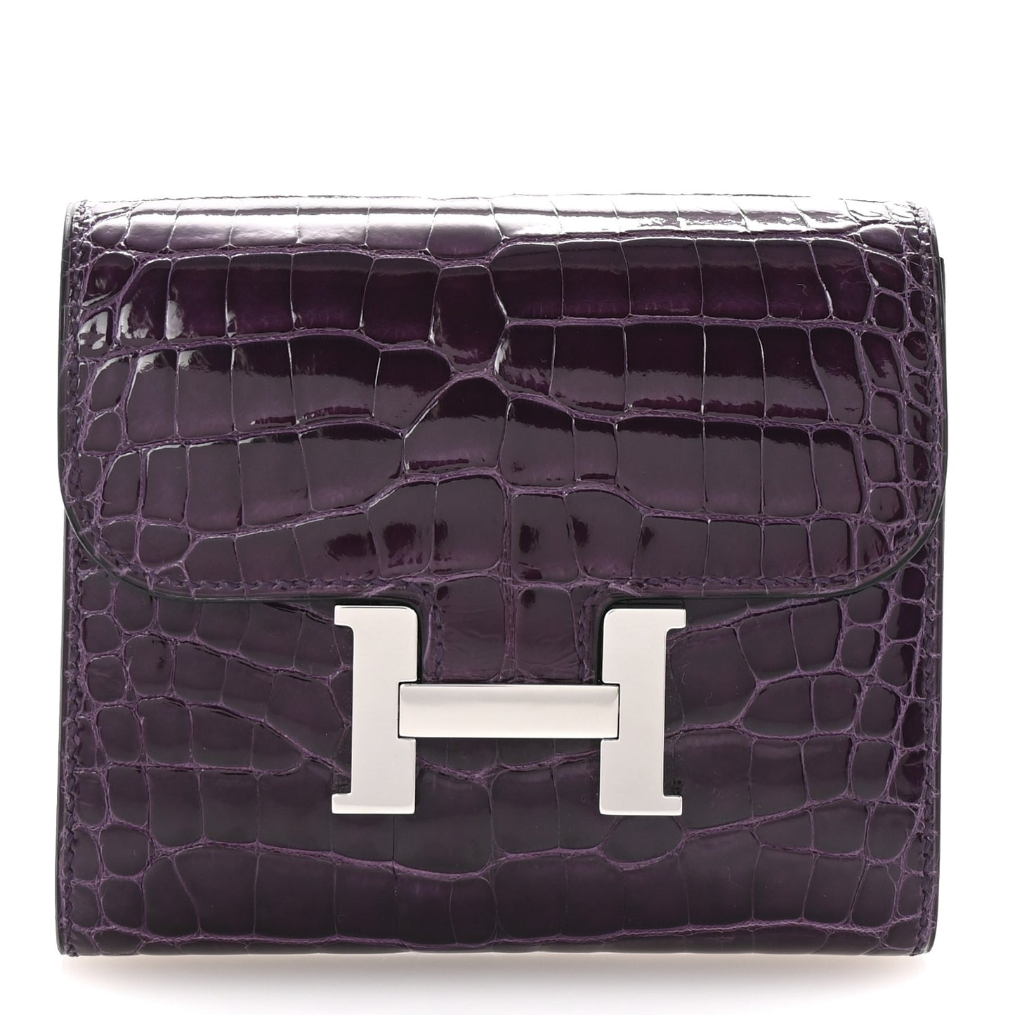 Shiny Alligator Constance Short Wallet Amethyste