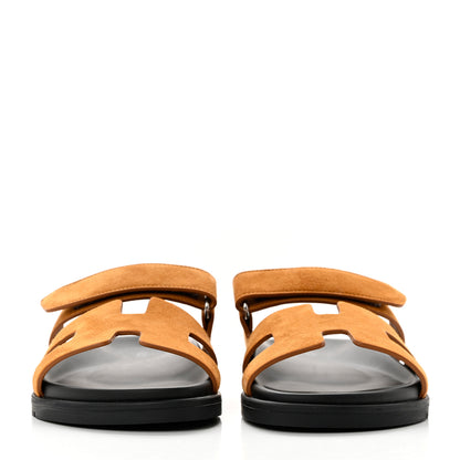 Hermes Suede Goatskin Womens Chypre Sandals 37.5 Naturel 2 of 10