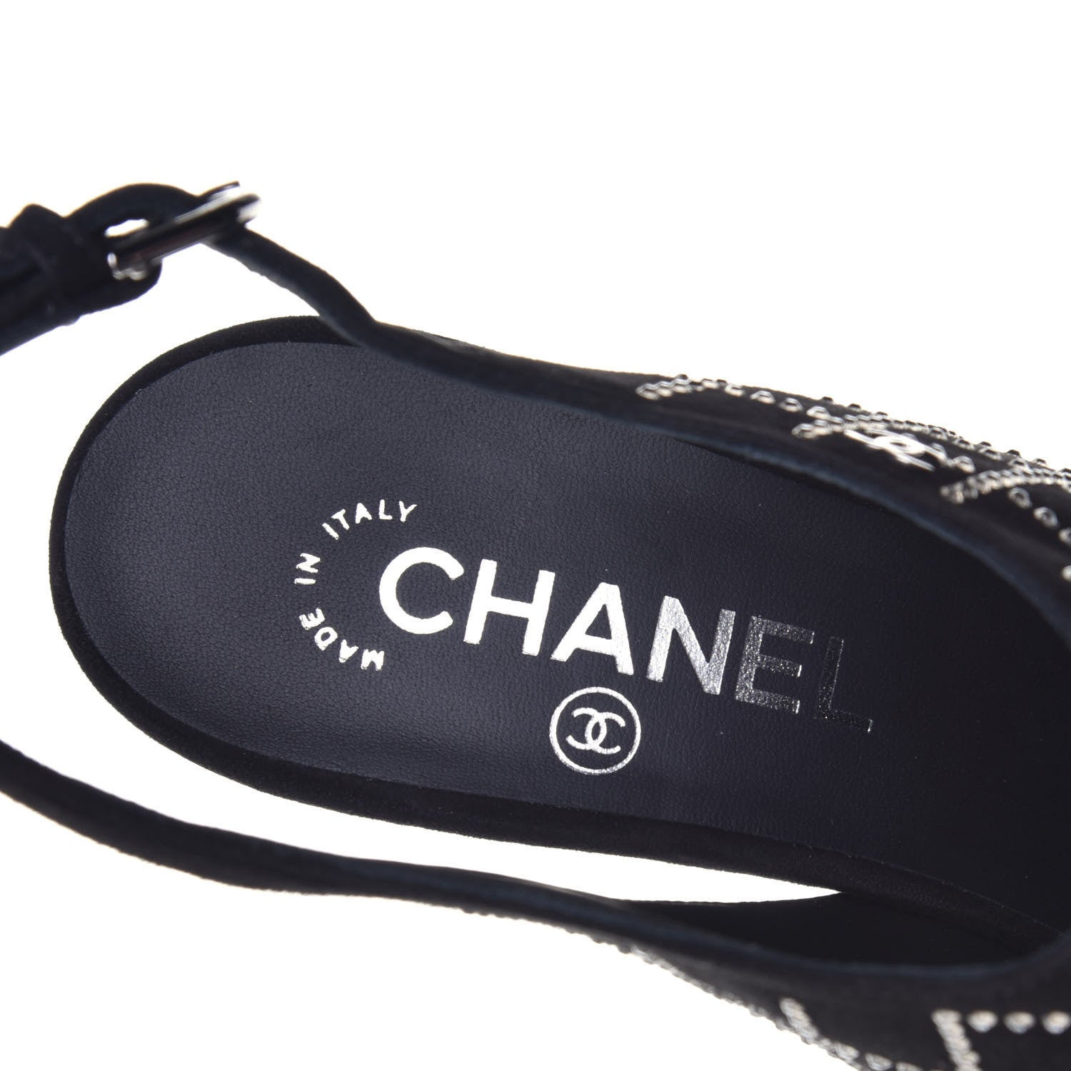 Chanel Kid Suede Strass Slingback Pumps 39 Black Silver 7 of 9