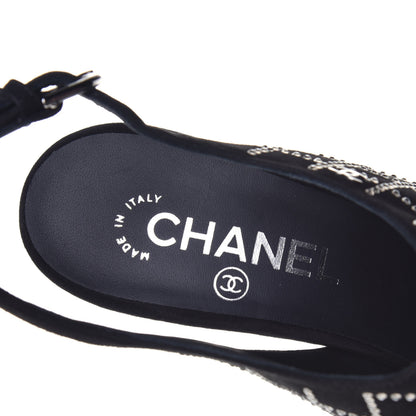 Chanel Kid Suede Strass Slingback Pumps 39 Black Silver 7 of 9