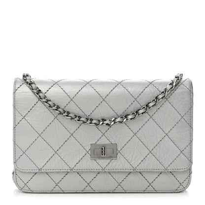 Chanel Metallic Aged Calfskin Quilted Reissue Wallet On Chain WOC Silver 1 of 15