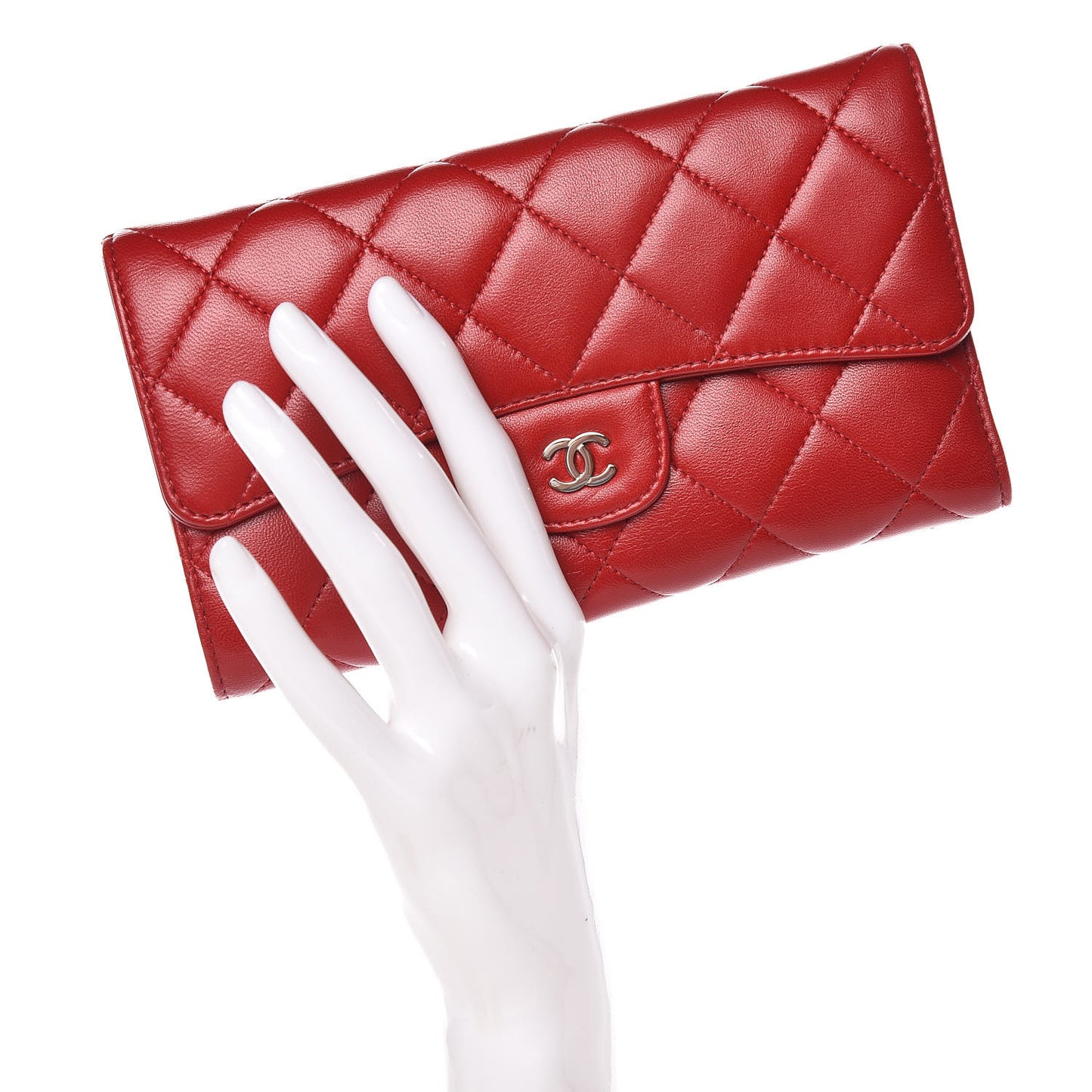 Lambskin Quilted Large Flap Wallet Red