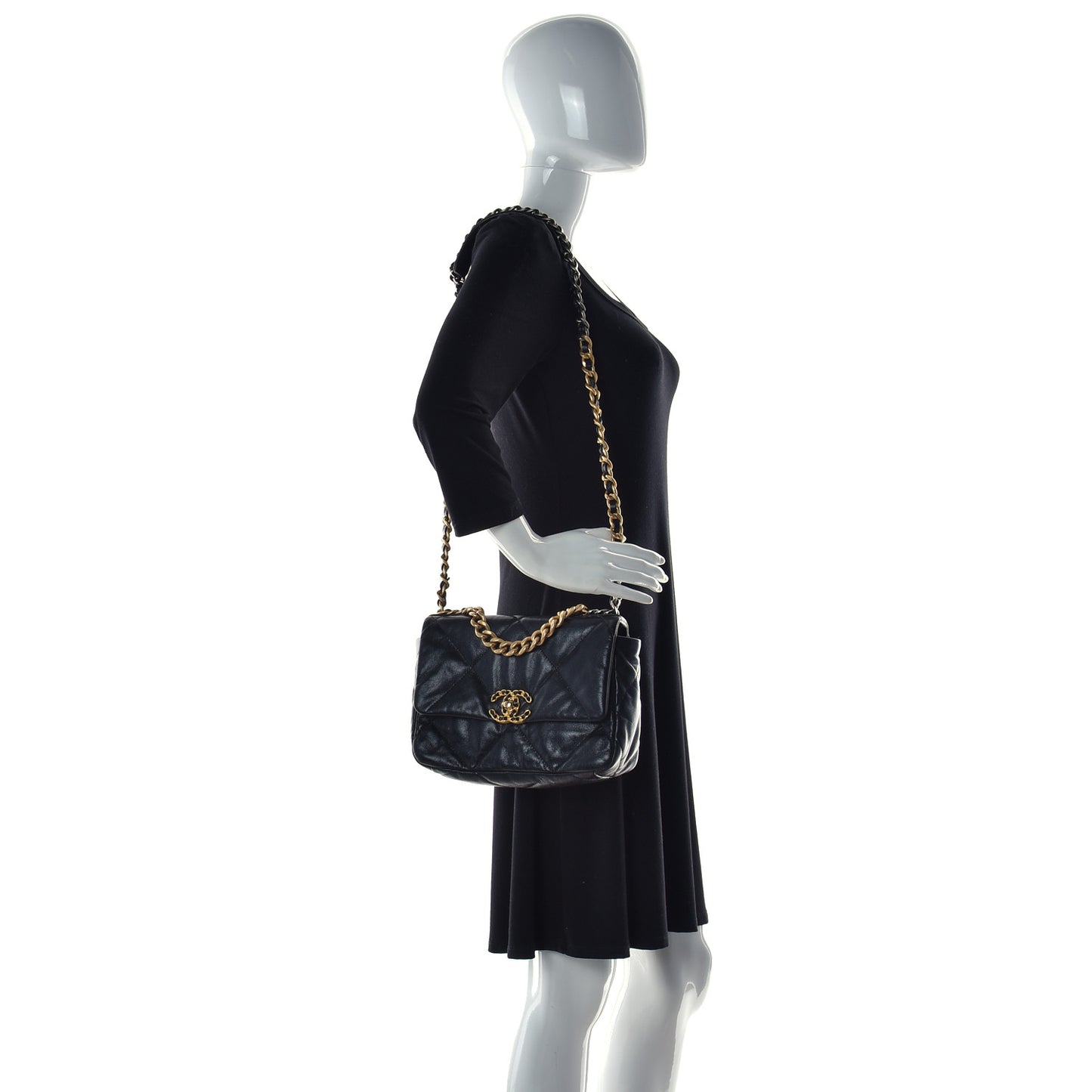 Shiny Goatskin Quilted Medium Chanel 19 Flap Black