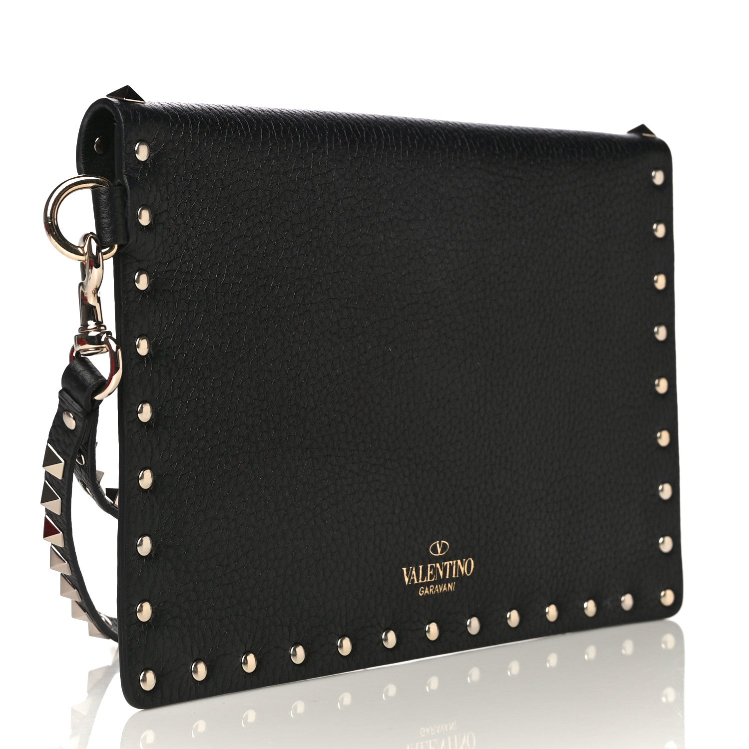 Valentino Garavani Pebbled Calfskin Medium Rockstud Envelope Flat Wristlet Pouch Black 3 of 10
