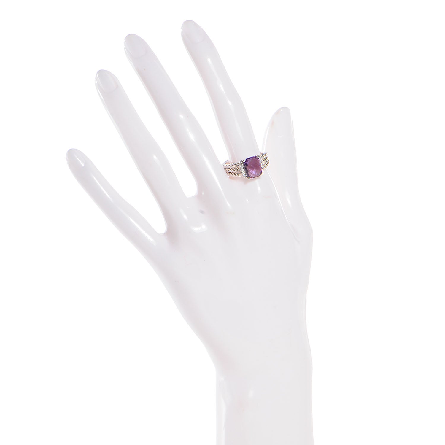David Yurman Sterling Silver Diamond Amethyst 10mm Petite Wheaton Ring 60 9 2 of 4