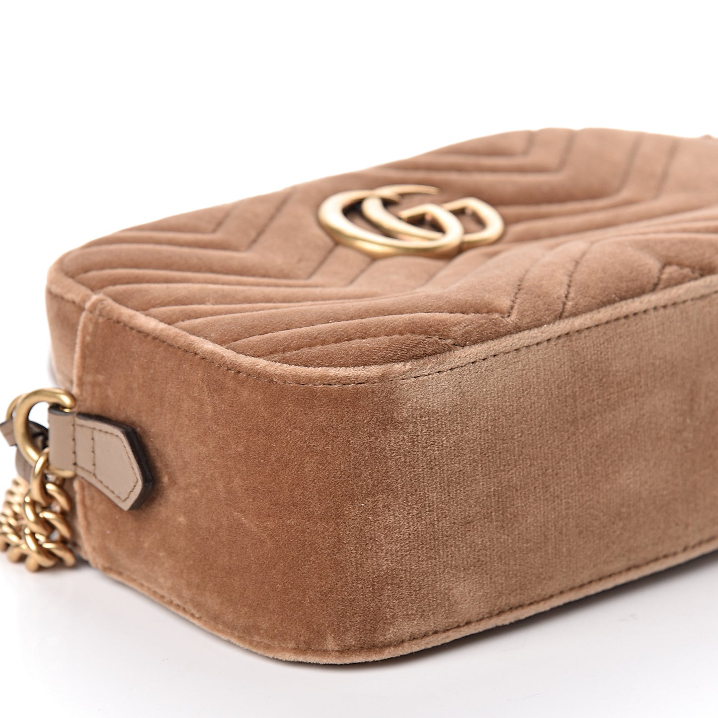 Velvet Matelasse Small GG Marmont Chain Shoulder Bag Taupe