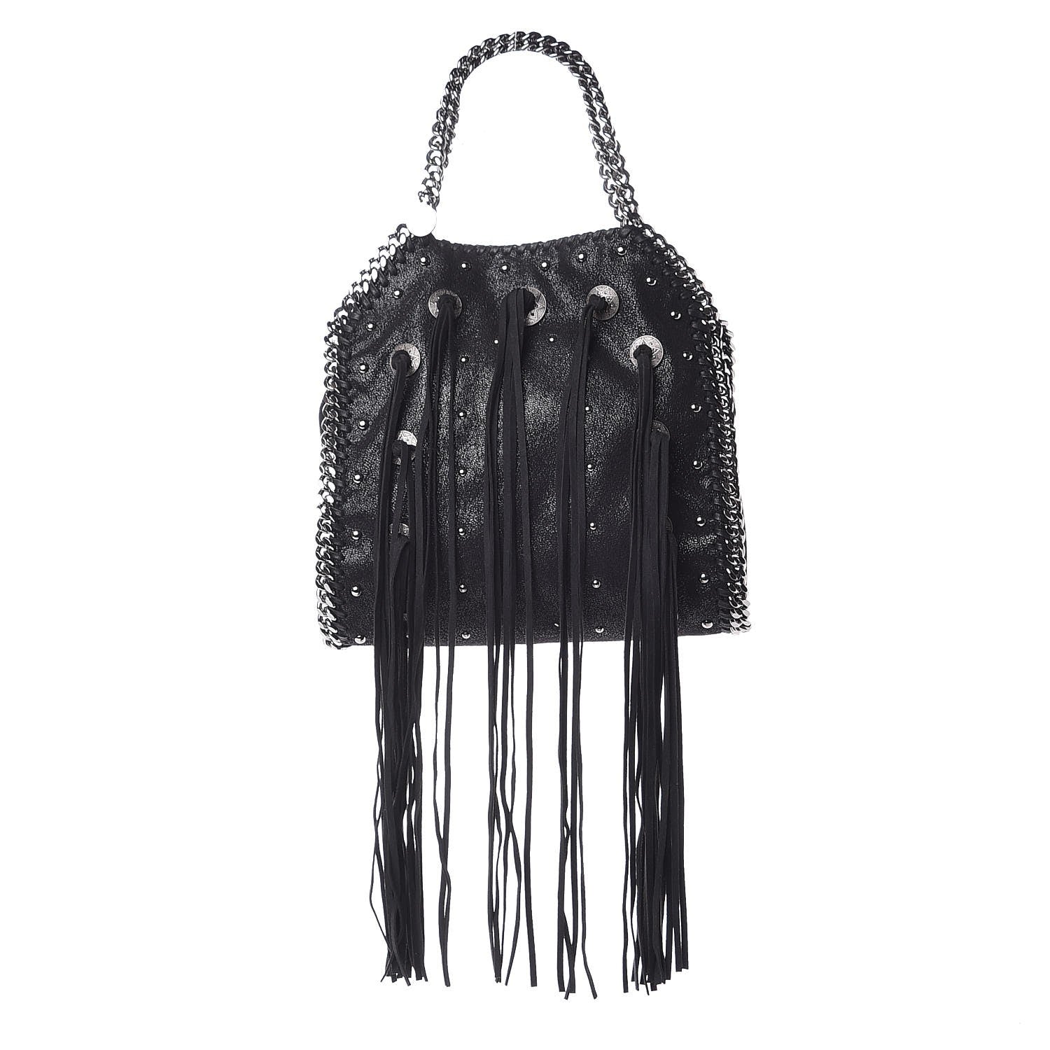 Stella McCartney Shaggy Deer Studded Fringe Mini Falabella Tote Black 1 of 8