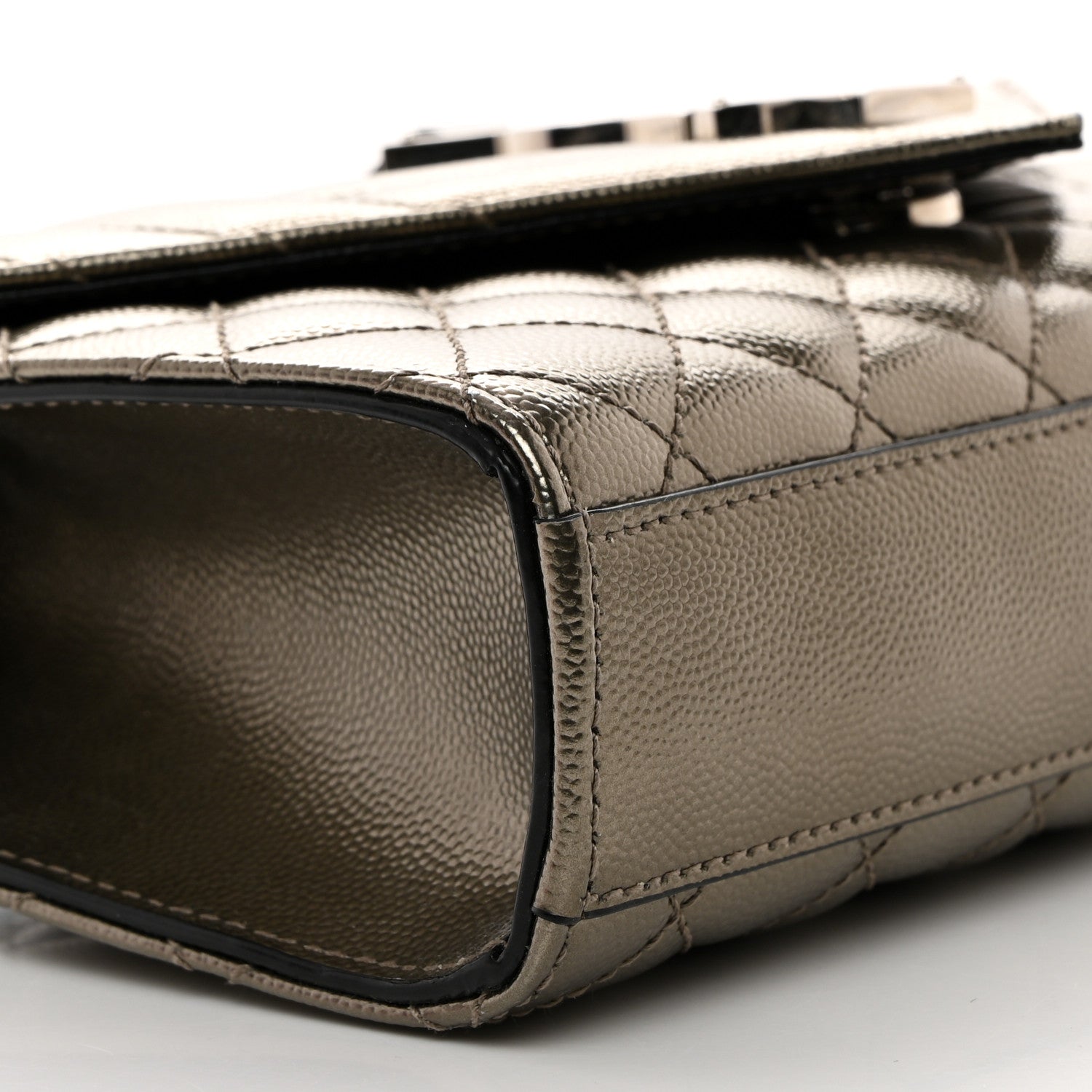 Saint Laurent Metallic Grain De Poudre Textured Mixed Matelasse Triquilt Small Monogram Satchel Piombo 9 of 11