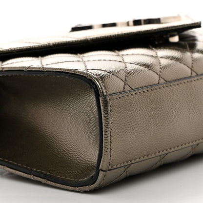 Saint Laurent Metallic Grain De Poudre Textured Mixed Matelasse Triquilt Small Monogram Satchel Piombo 9 of 11