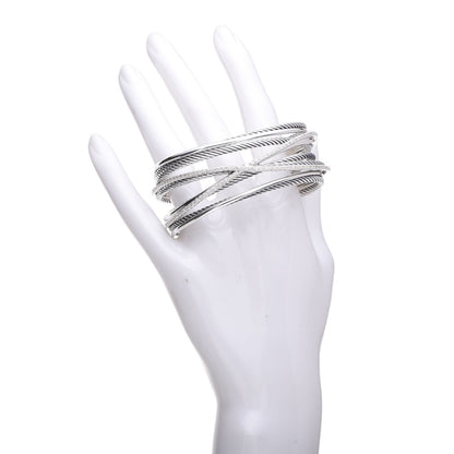 David Yurman Sterling Silver Diamond Crossover Five Row Cuff Bracelet 2 of 4