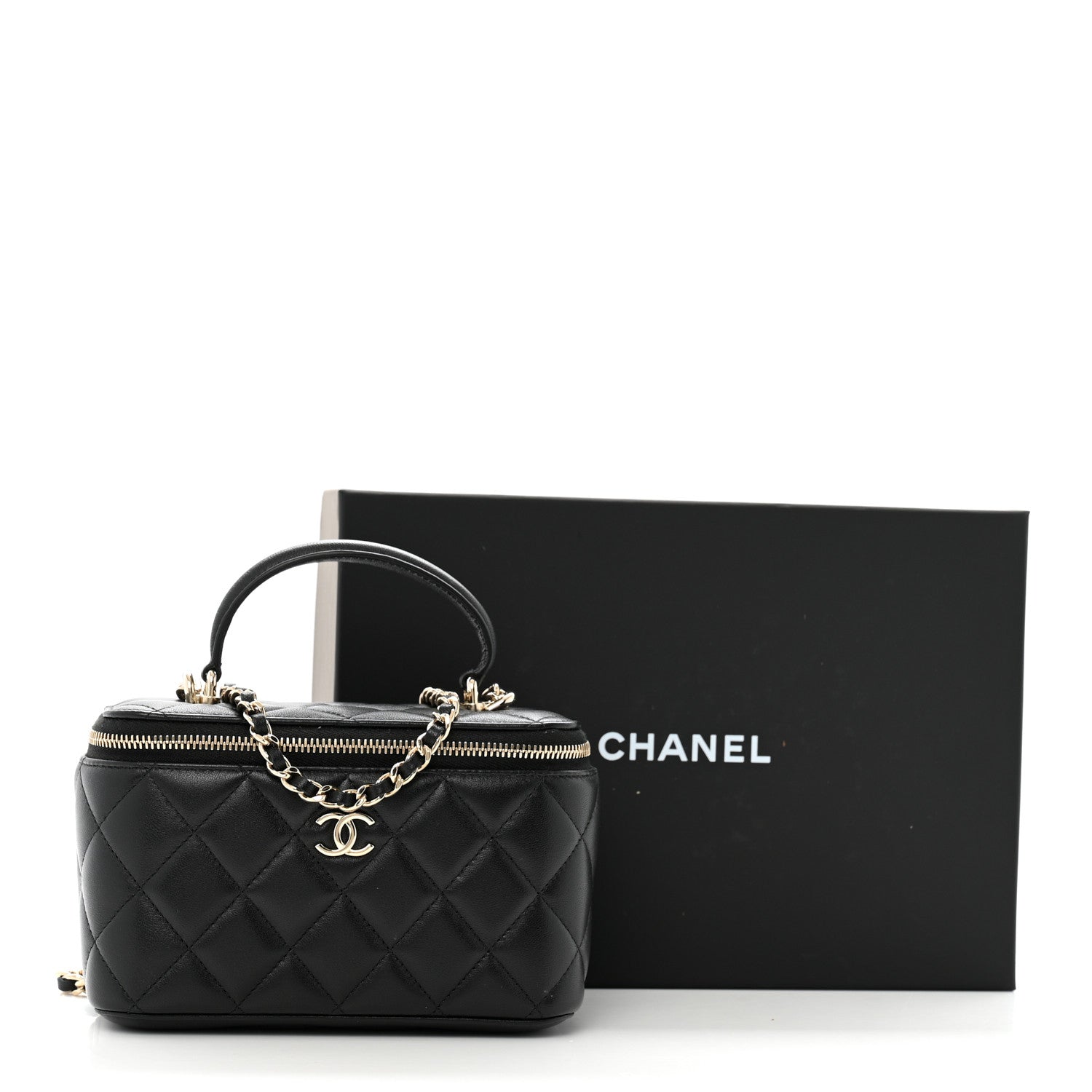 Chanel Lambskin Quilted Small Top Handle Vanity Case With Chain Black 11 of 11