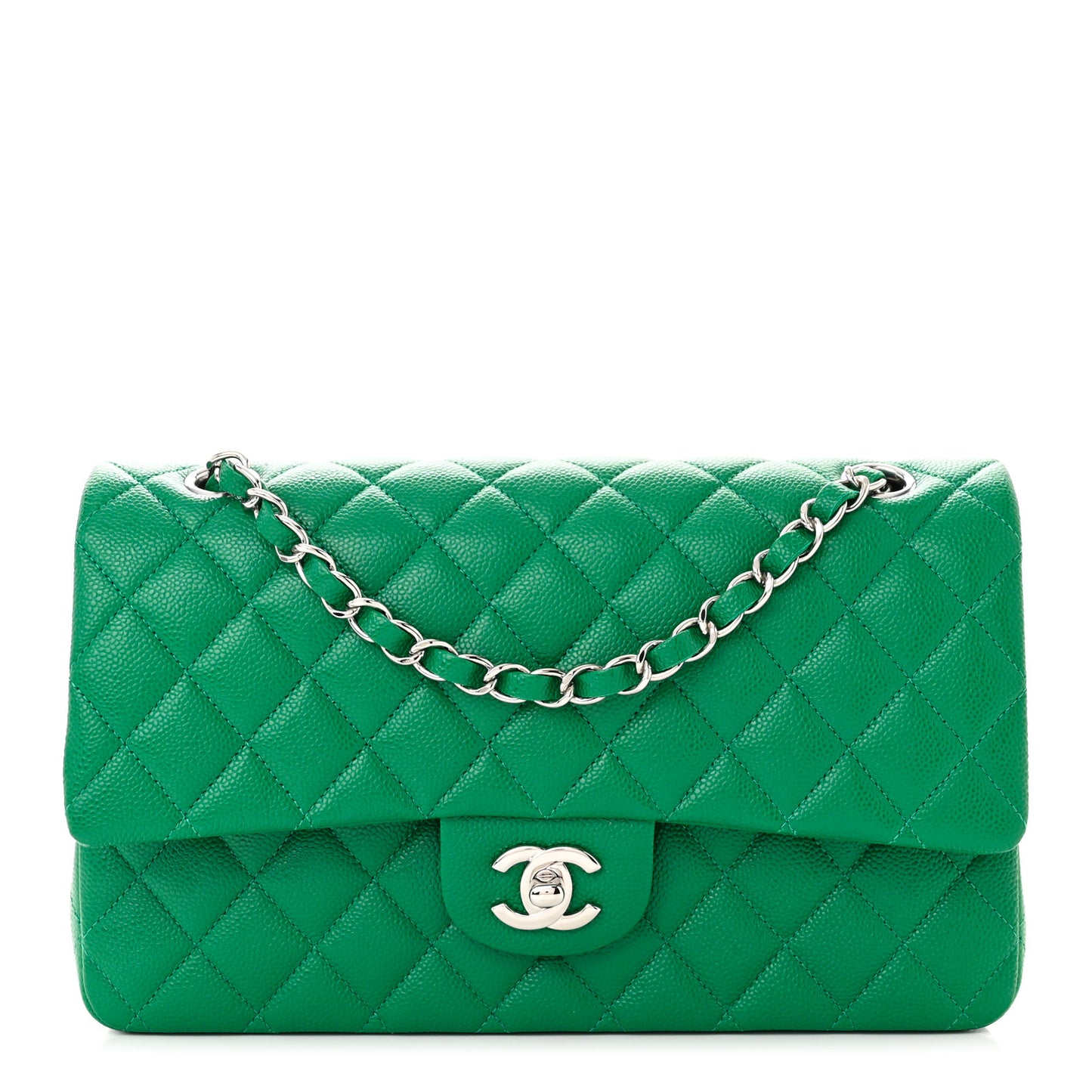 Caviar Quilted Medium Double Flap Green