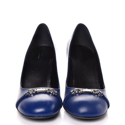 Gucci Nappa Logo Plate Round Toe Pumps 37 Zaffiro 2 of 11
