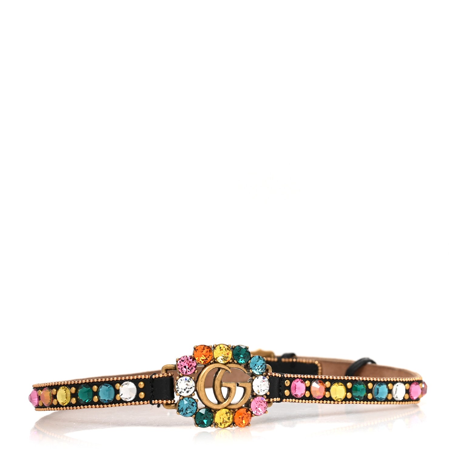 Gucci Calfskin Crystal Embellished Double G Choker Necklace Multicolor 1 of 3
